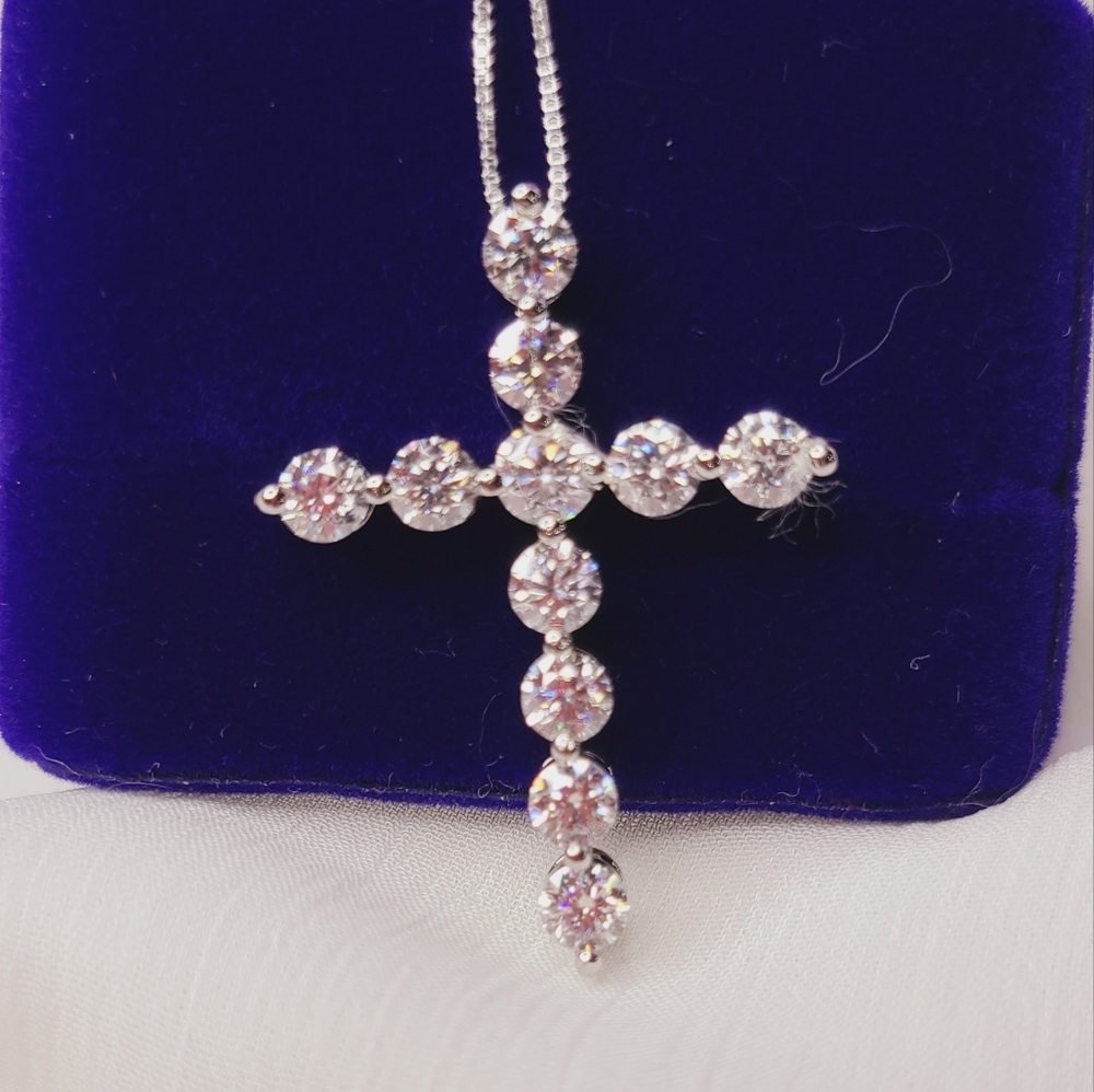 Moissanite Cross Necklace 4.02ctw. - Picture 2 of 12